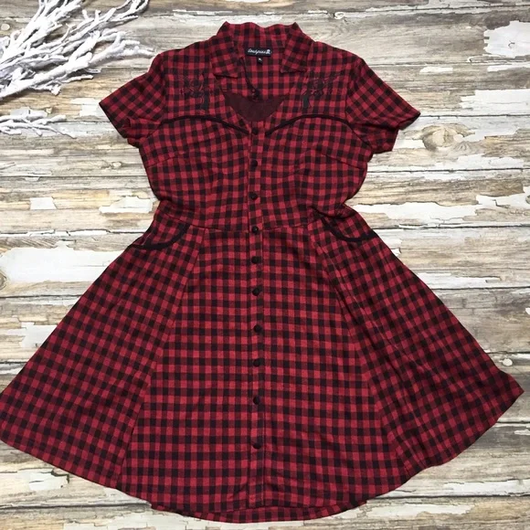 Sourpuss Buffalo Plaid Gunslingers Holiday Dress - Picture 1 of 4